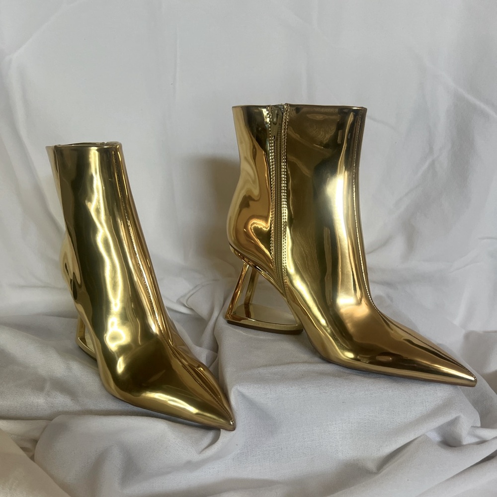 Gianni Bini Gold Heeled Boots with Pointed Toe